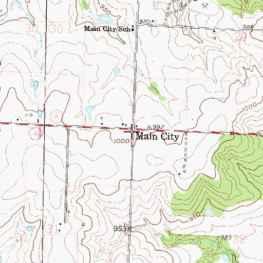 Topographic Map of Main City, MO