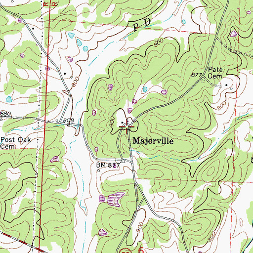 Topographic Map of Majorville, MO
