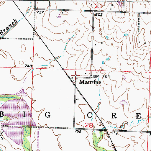 Topographic Map of Maurine, MO