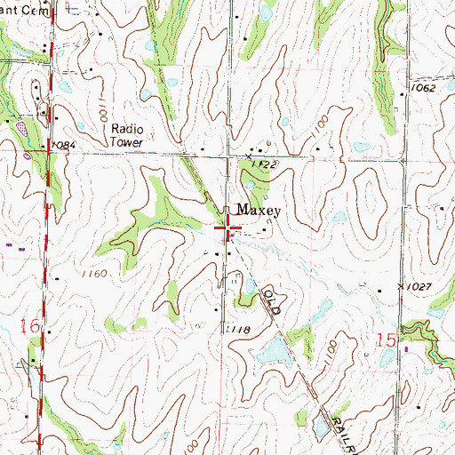 Topographic Map of Maxey, MO