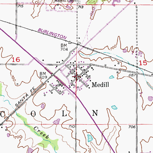 Topographic Map of Medill, MO