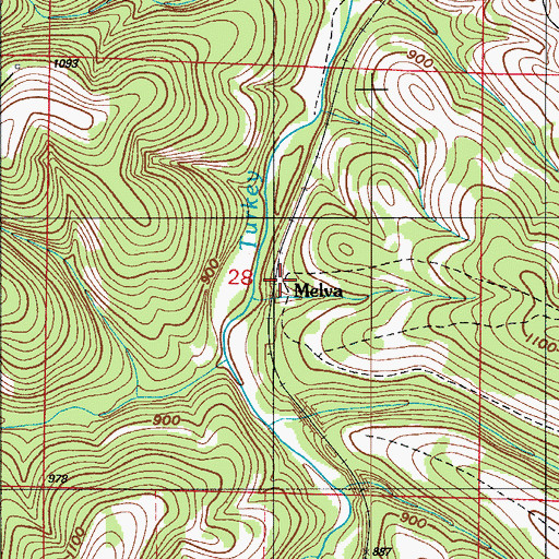 Topographic Map of Melva, MO