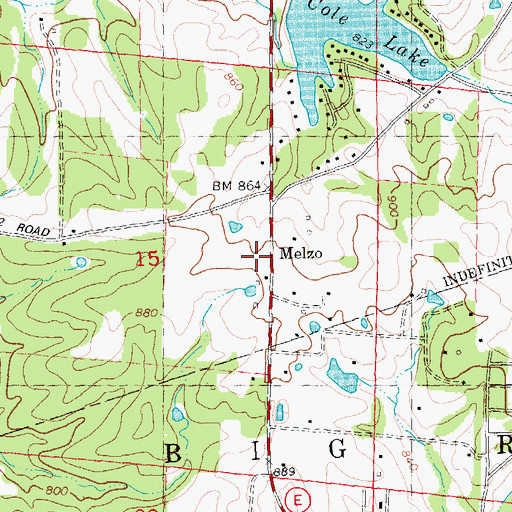 Topographic Map of Melzo, MO