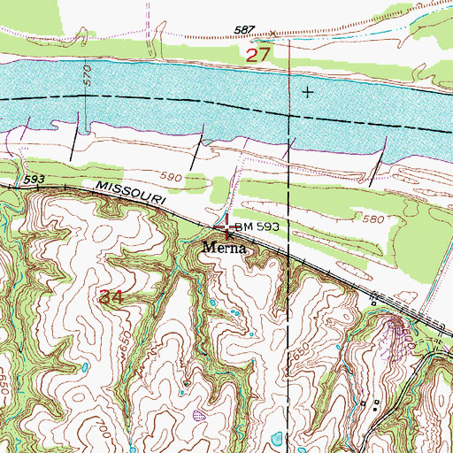 Topographic Map of Merna, MO