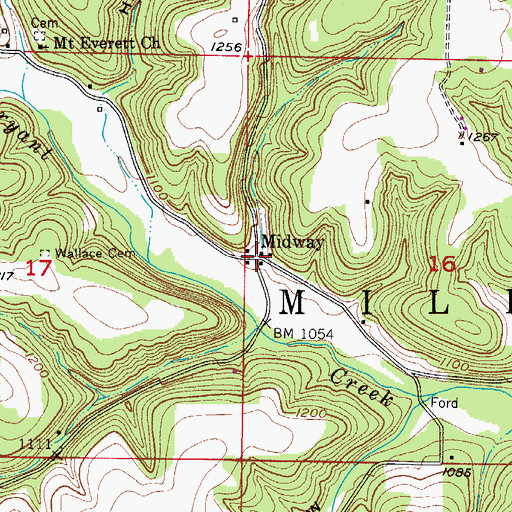 Topographic Map of Midway, MO