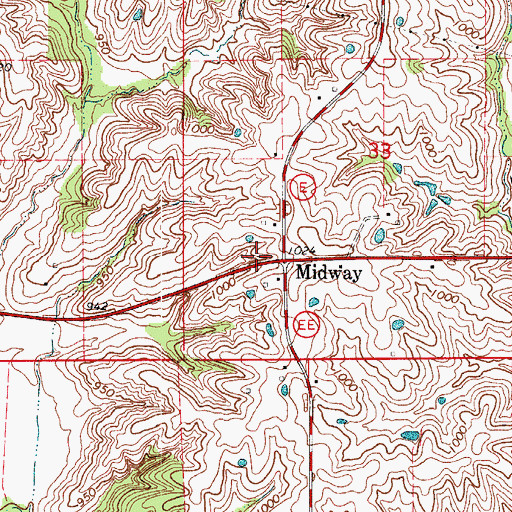 Topographic Map of Midway, MO