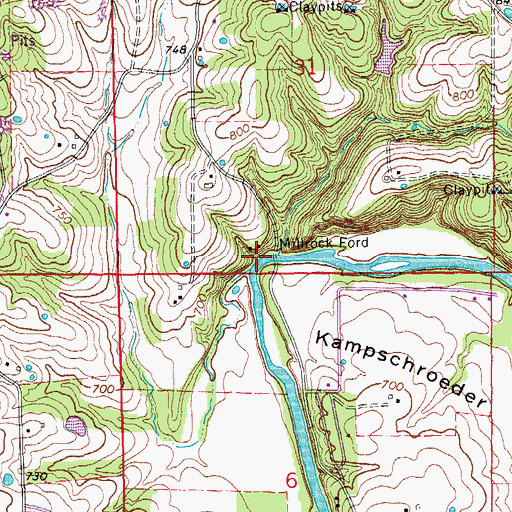 Topographic Map of Millrock Ford, MO