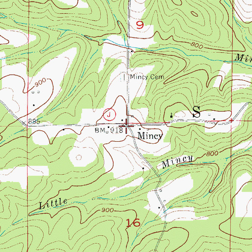 Topographic Map of Mincy, MO