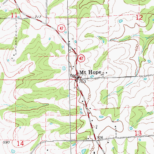 Topographic Map of Mount Hope, MO