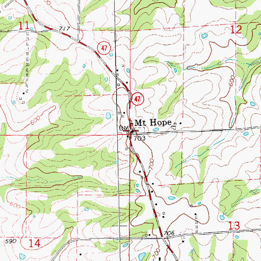 Topographic Map of Mount Hope, MO