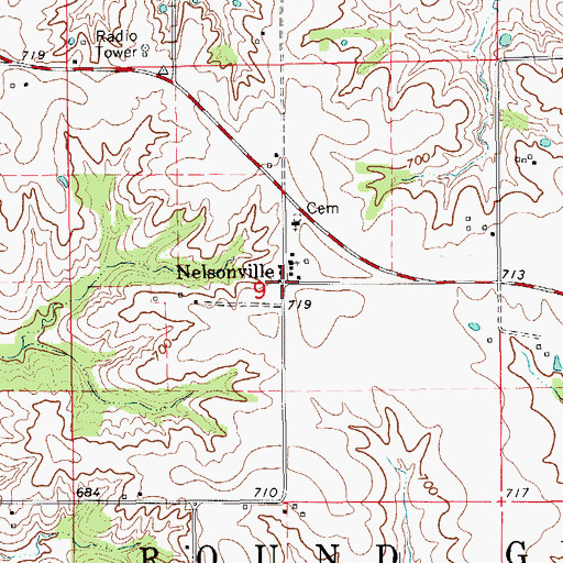 Topographic Map of Nelsonville, MO
