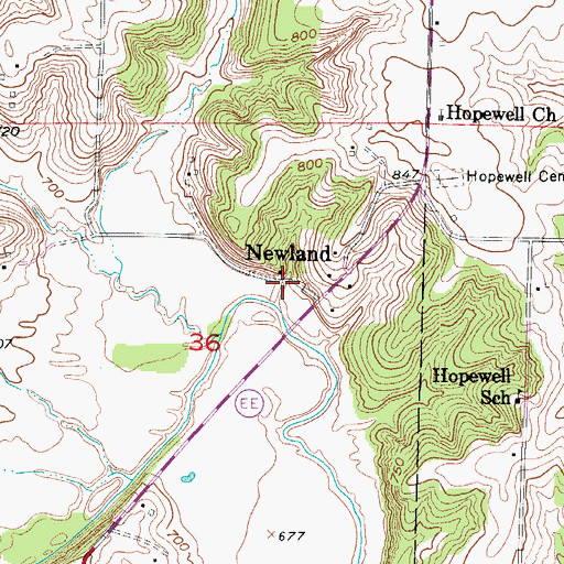 Topographic Map of Newland, MO
