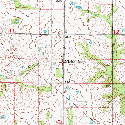 Topographic Map of Nickellton, MO