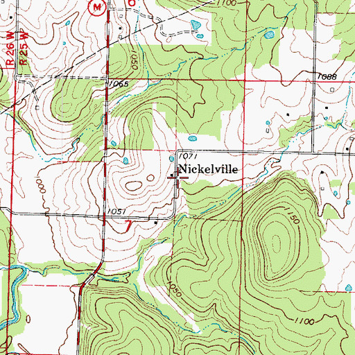 Topographic Map of Nickelville, MO