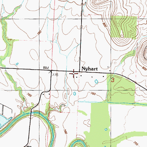 Topographic Map of Nyhart, MO