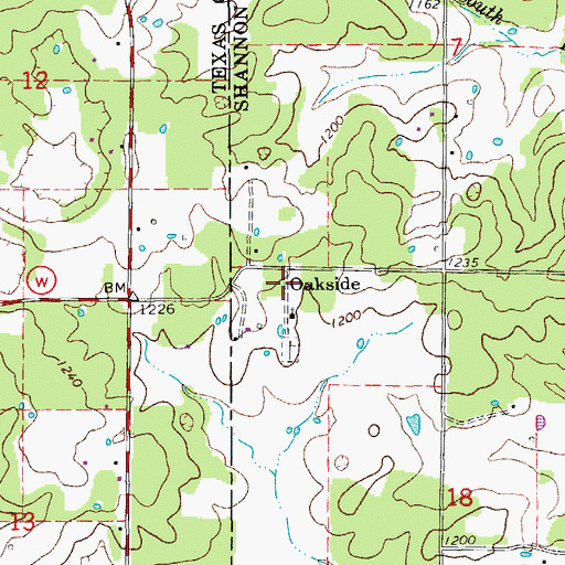 Topographic Map of Oakside, MO