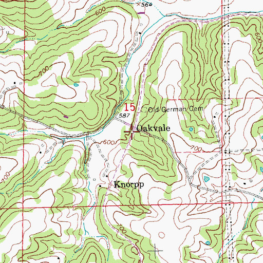 Topographic Map of Oakvale, MO