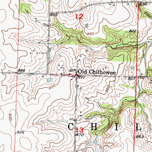 Topographic Map of Old Chilhowee, MO