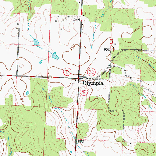 Topographic Map of Olympia, MO