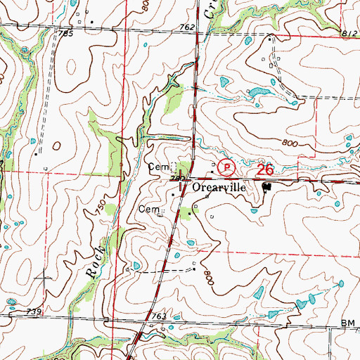 Topographic Map of Orearville, MO