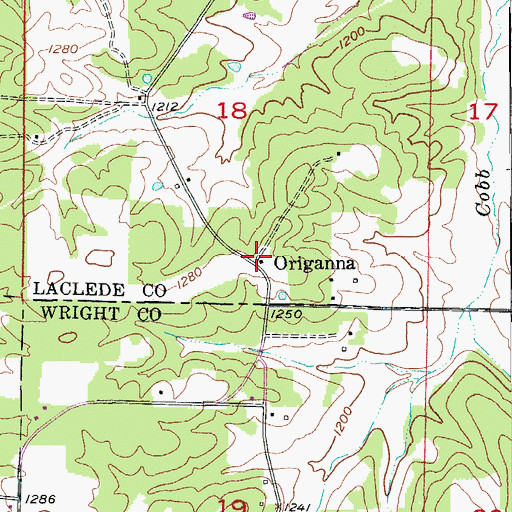 Topographic Map of Origanna, MO