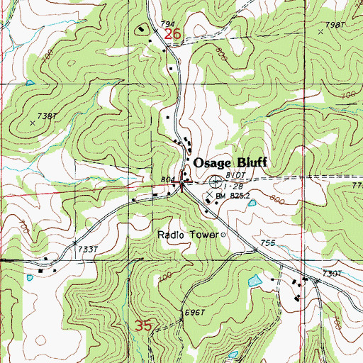 Topographic Map of Osage Bluff, MO