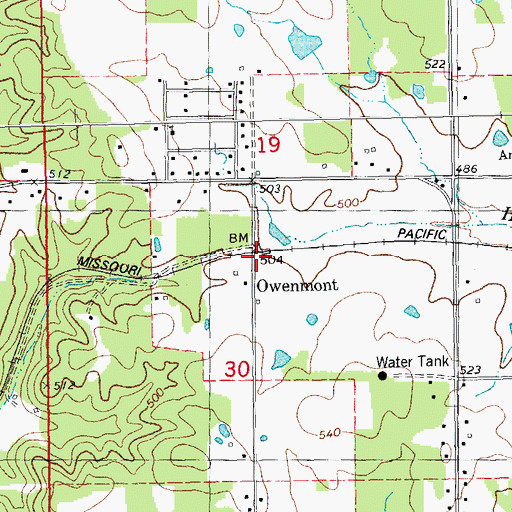 Topographic Map of Owenmont, MO