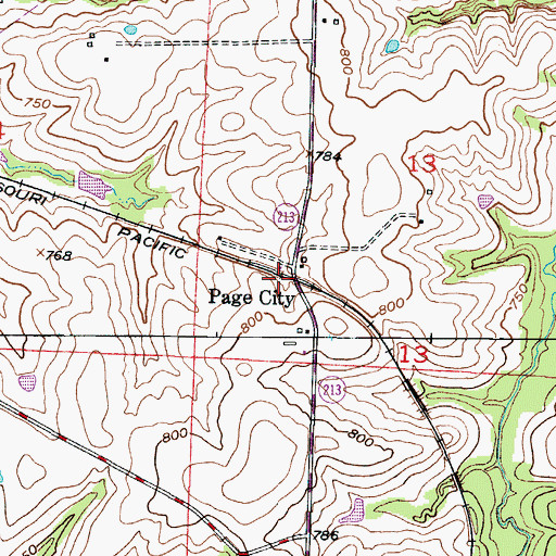 Topographic Map of Page City, MO