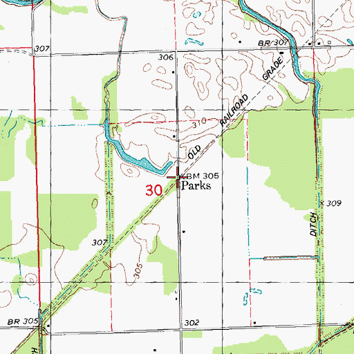 Topographic Map of Parks, MO