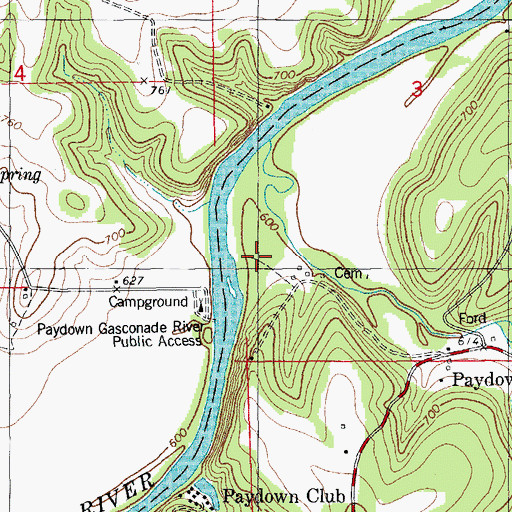 Topographic Map of Paydown Ford (historical), MO