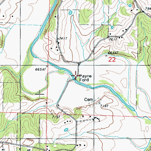 Topographic Map of Payne Ford, MO