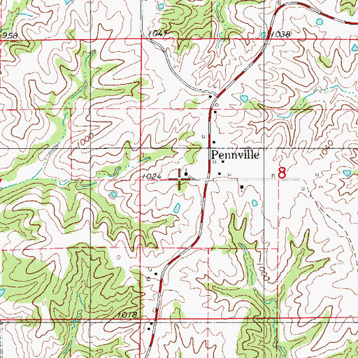 Topographic Map of Pennville, MO