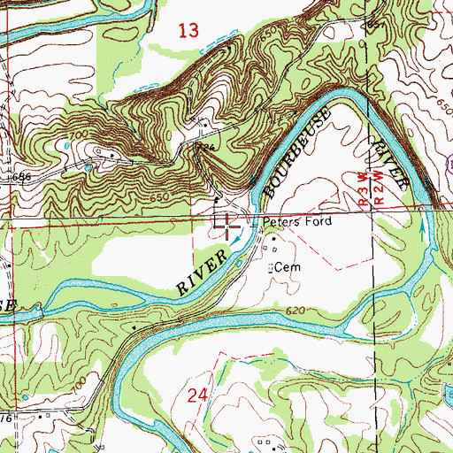 Topographic Map of Peters Ford, MO