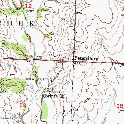 Topographic Map of Petersburg, MO