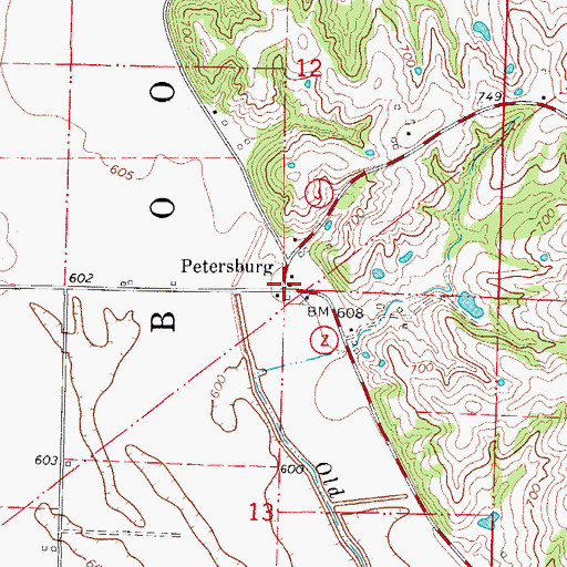 Topographic Map of Petersburg, MO