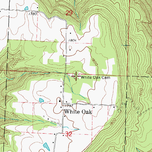 Topographic Map of White Oak Cemetery, AR
