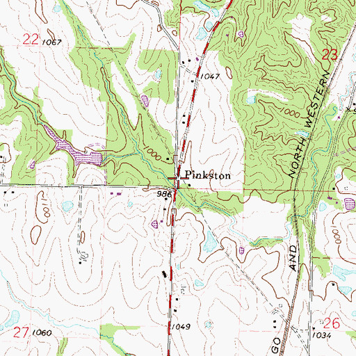 Topographic Map of Pinkston, MO