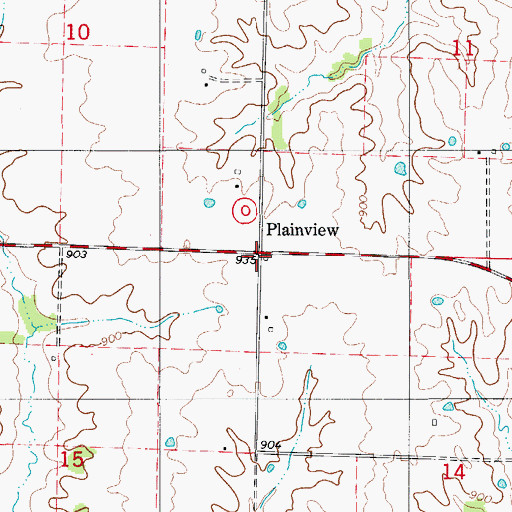 Topographic Map of Plainview, MO