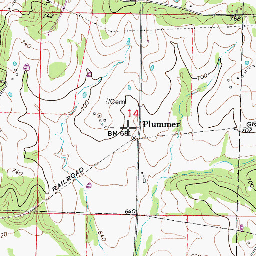 Topographic Map of Plummer, MO