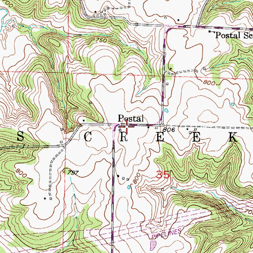 Topographic Map of Postal, MO