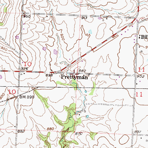 Topographic Map of Prettyman, MO