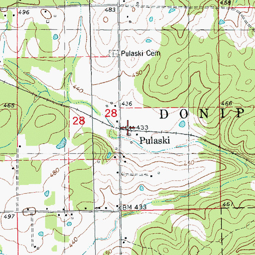Topographic Map of Pulaski, MO