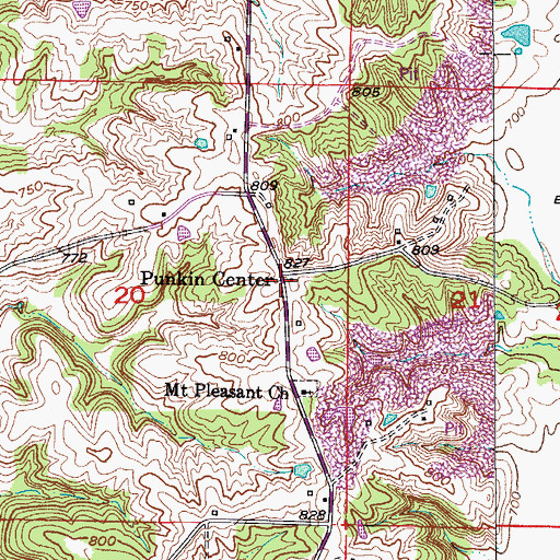 Topographic Map of Punkin Center, MO