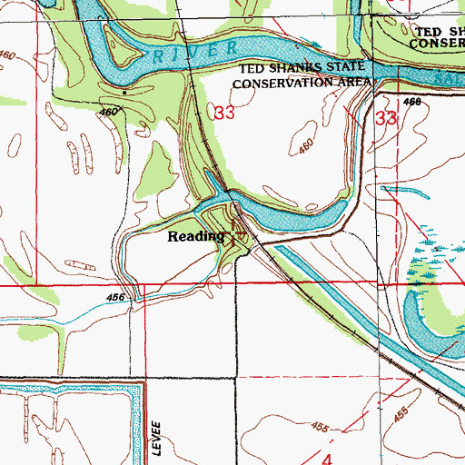 Topographic Map of Reading, MO