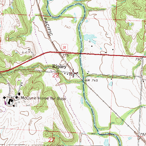 Topographic Map of Ripley, MO
