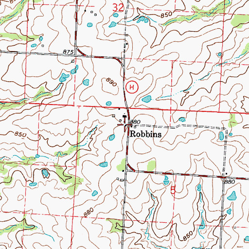 Topographic Map of Robbins, MO