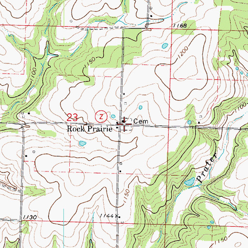 Topographic Map of Rock Prairie, MO