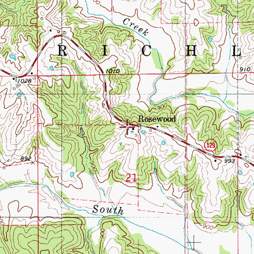 Topographic Map of Rosewood, MO
