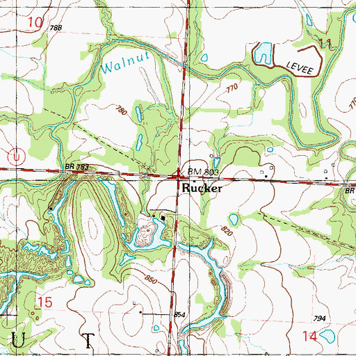 Topographic Map of Rucker, MO