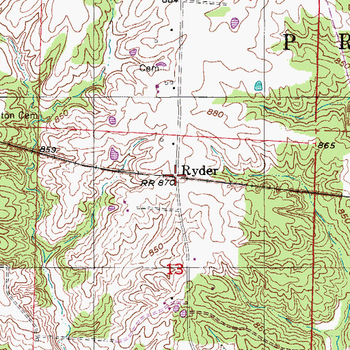 Topographic Map of Ryder, MO